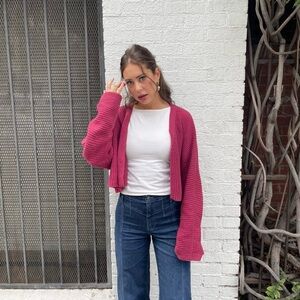 Cute boho cropped pink cardigan / fits size small - large